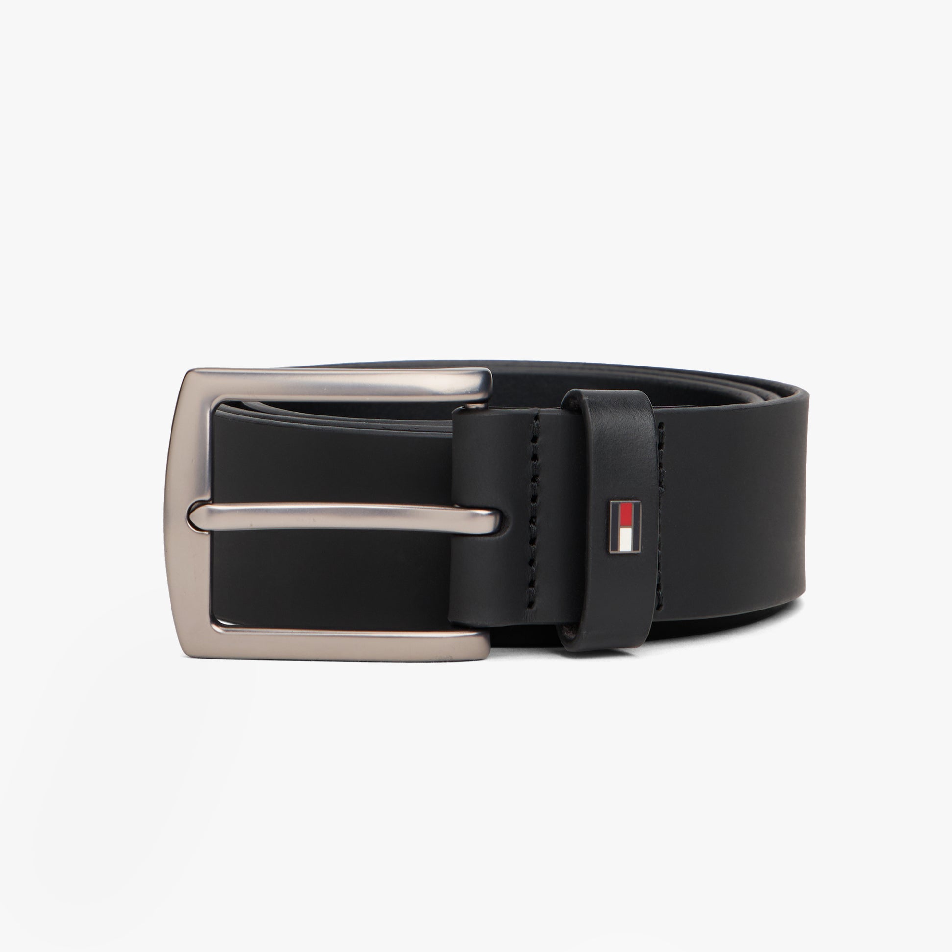 Tommy Hilfiger DENTON Leather Belt Gift Box in Black, front view with touch fastening detail