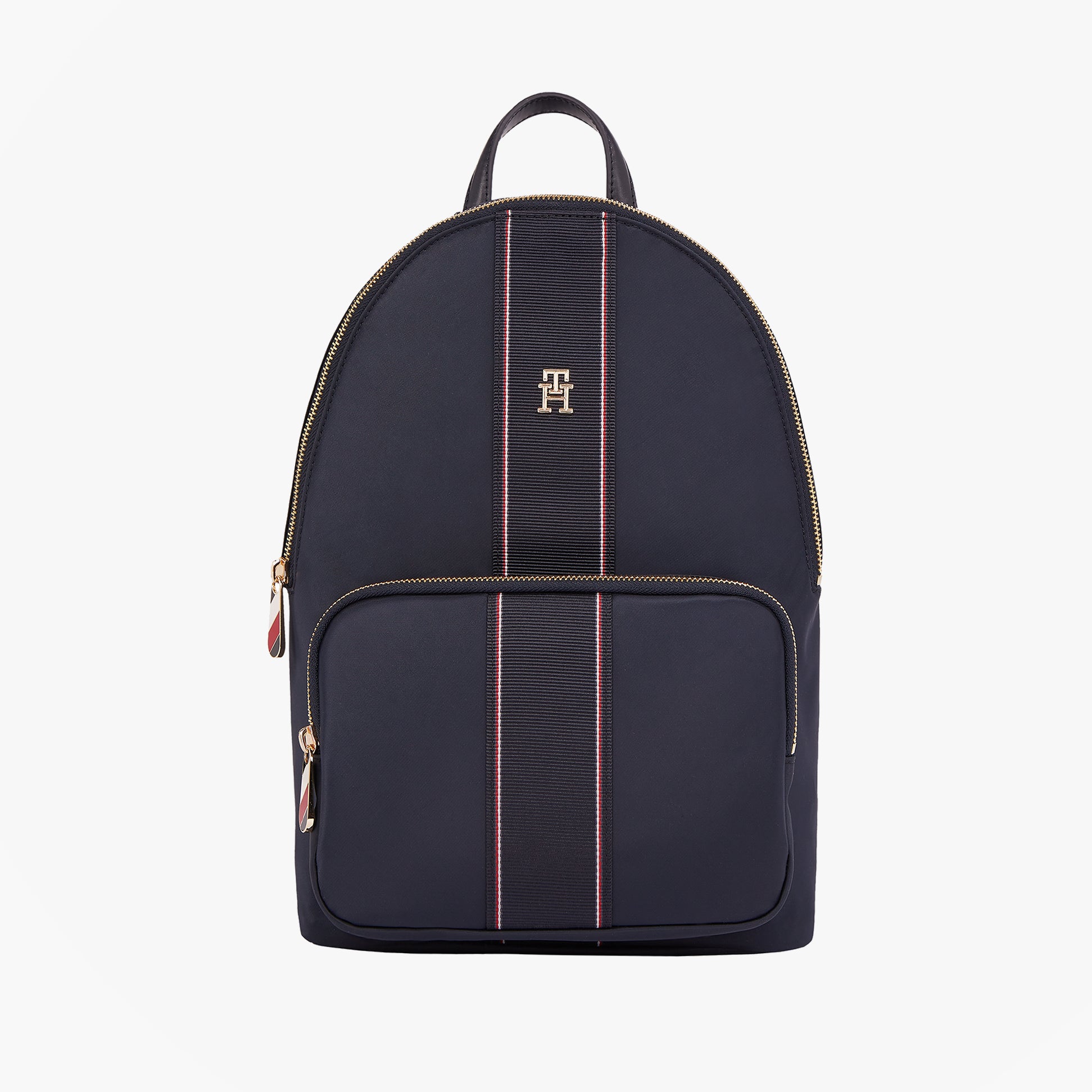 Tommy Hilfiger POPPY CORP Womens Backpack Space Blue Corp front view showing zip closure and TH monogram plaque.