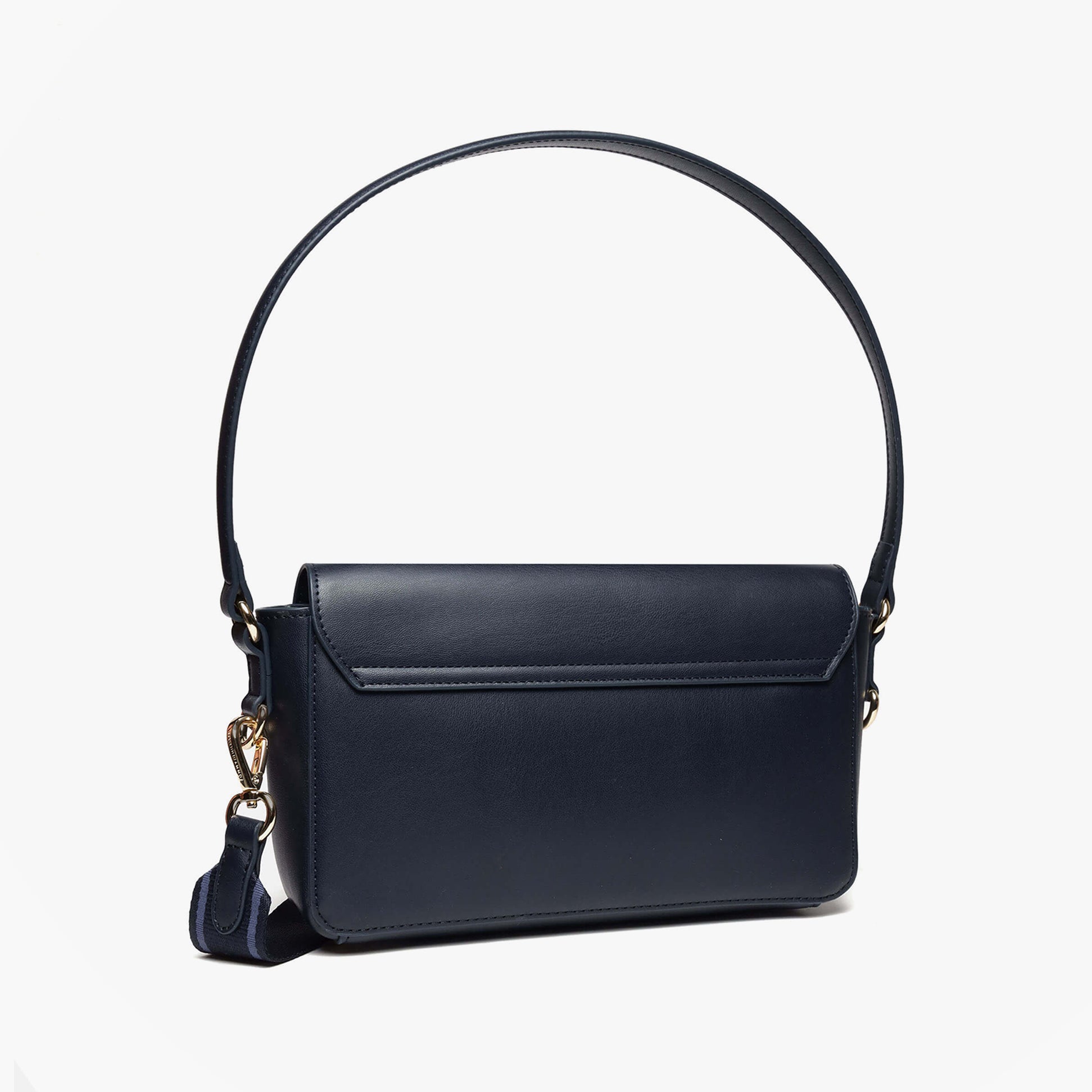 Tommy Hilfiger CONVERTIBLE Womens Crossbody Bag Space Blue side view with adjustable strap and smooth finish.