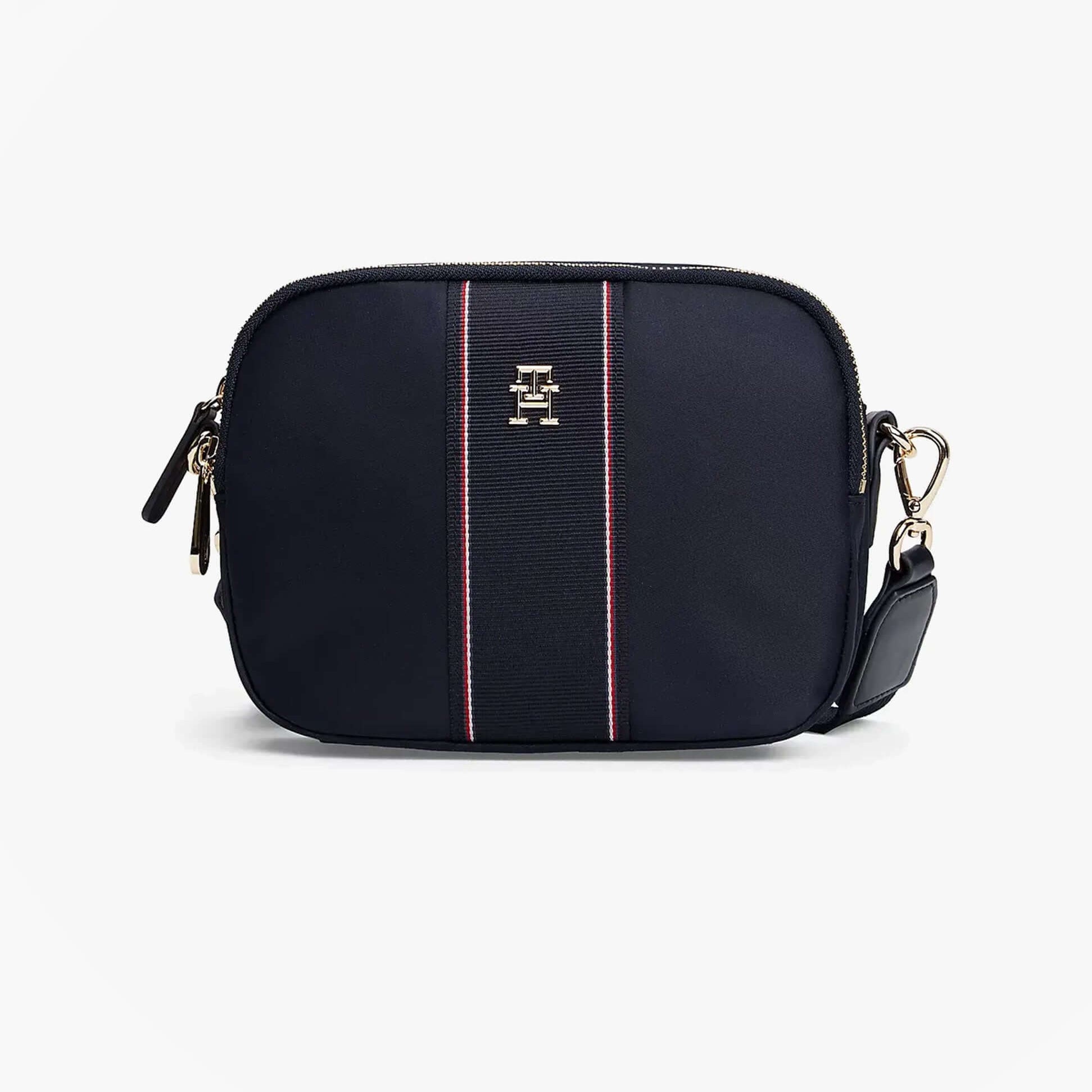 Tommy Hilfiger MONOGRAM CROSSBODY Womens Bag Space Blue Corp front view showing smooth finish and adjustable strap.