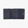 Tommy Hilfiger Womens Monogram Trifold Wallet Navy interior view featuring card slots and button closure.
