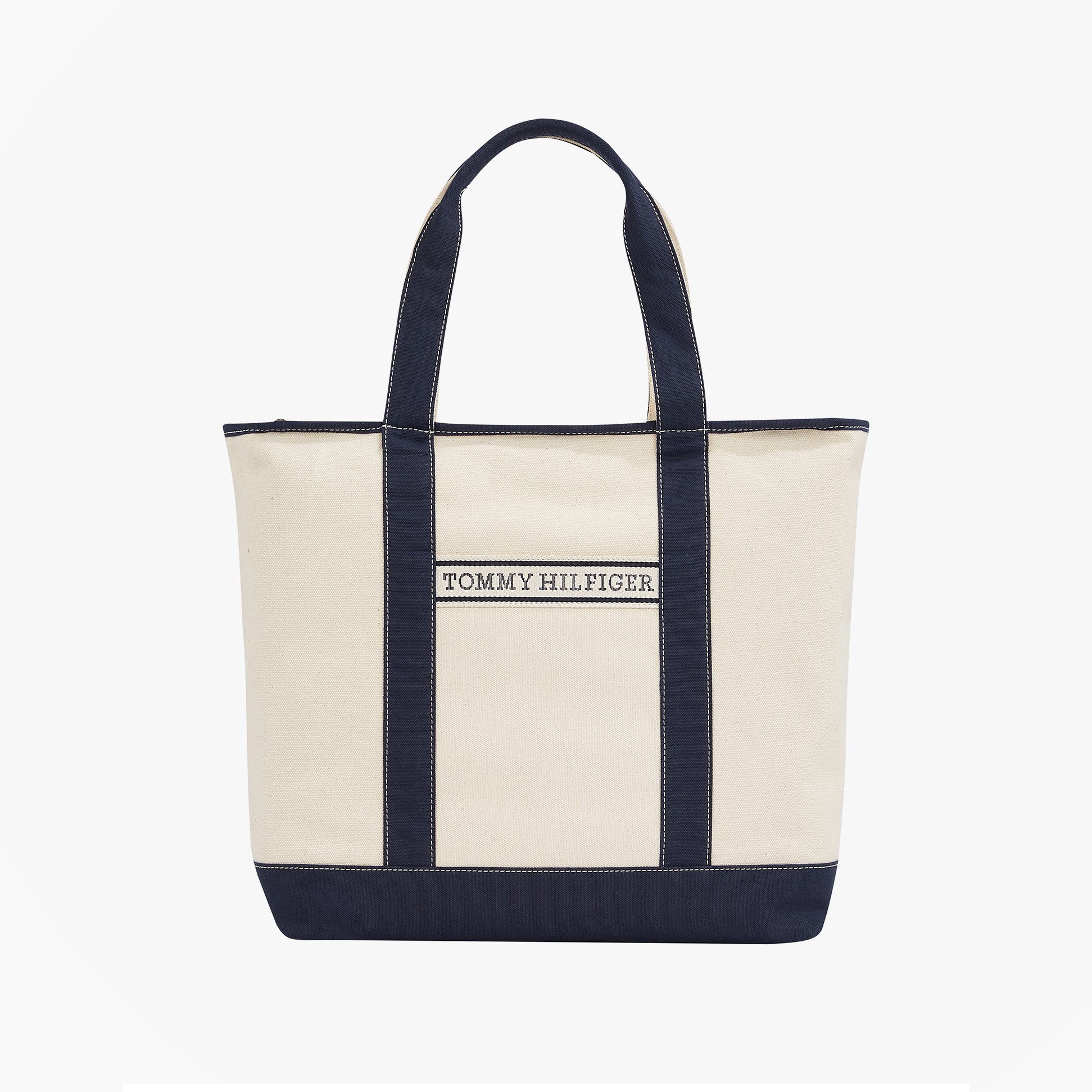 Tommy Hilfiger CANVAS BEACH Womens Tote Bag Space Blue front view with TH logo and contrast trim.