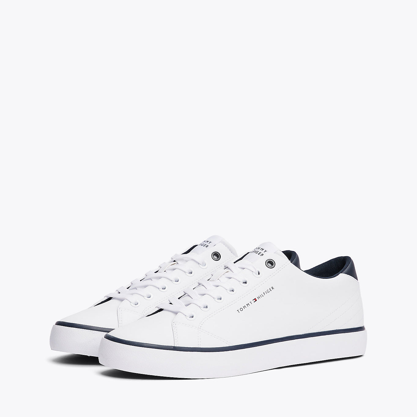 Tommy Hilfiger HI VULC CORE Mens Trainers White side view showcasing casual leather upper and lace-up closure.