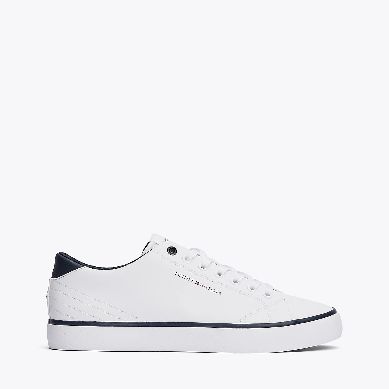 Tommy Hilfiger HI VULC CORE Mens Trainers White side view with casual leather upper and lace-up fastening.