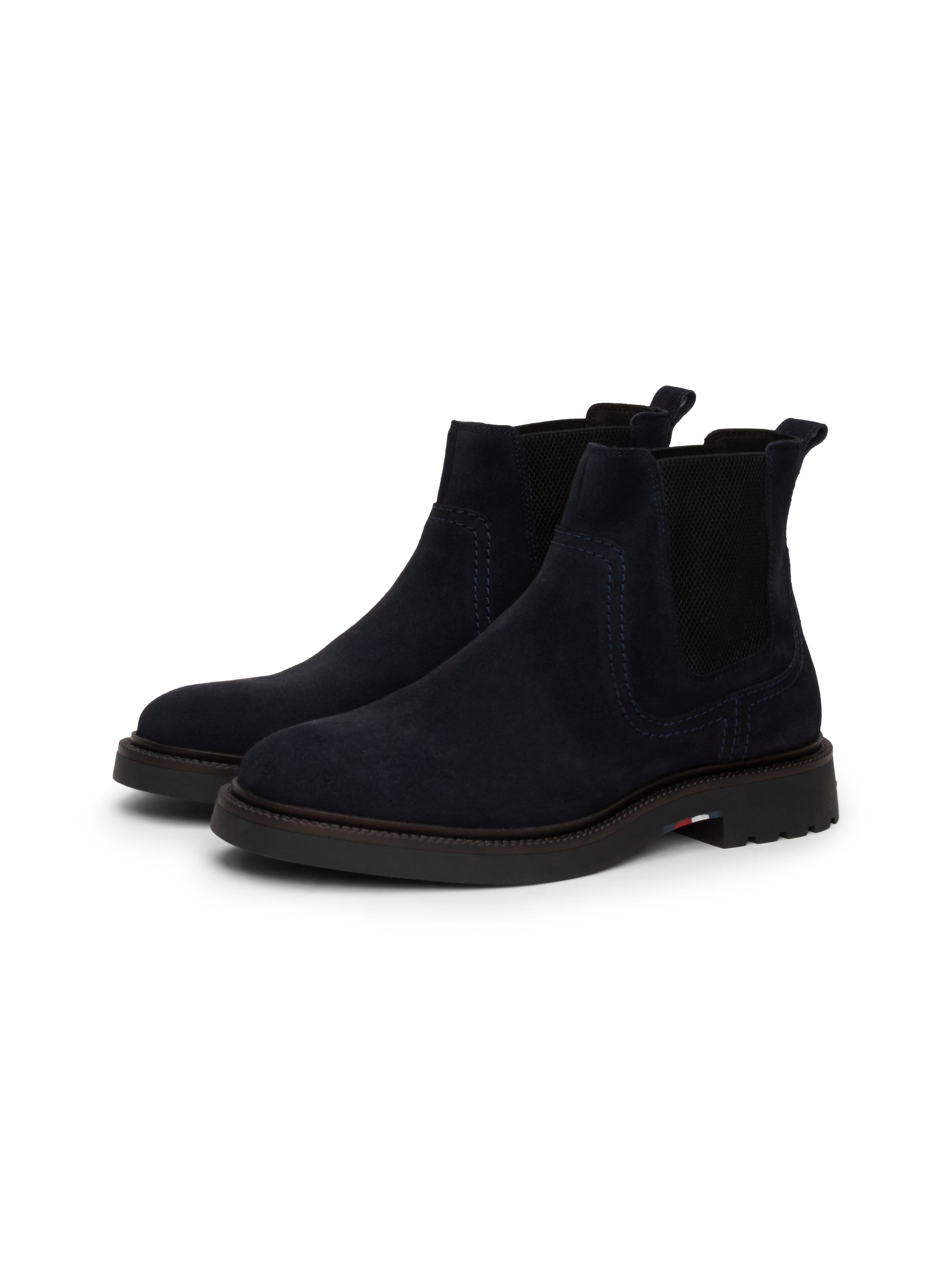Tommy Hilfiger HILFIGER COMFORT Mens Chelsea Boots Desert Sky side view featuring suede upper and elasticated side panel.