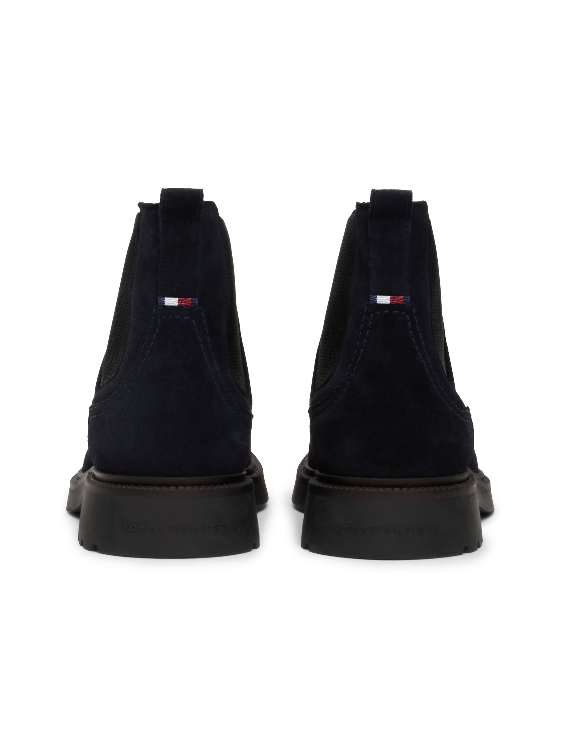 Tommy Hilfiger HILFIGER COMFORT Mens Chelsea Boots Desert Sky rear view, showcasing suede upper and ankle height.