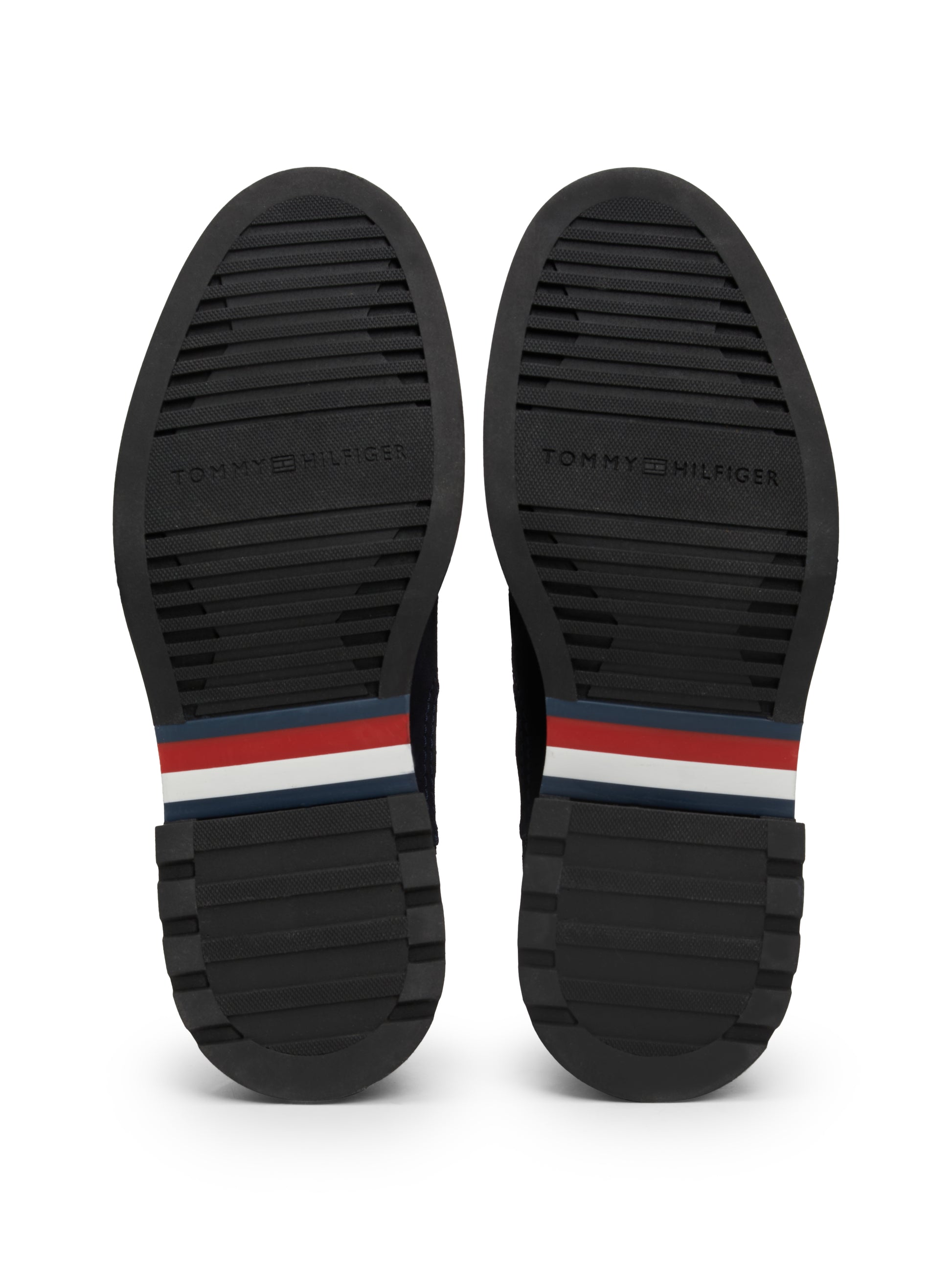 Tommy Hilfiger HILFIGER COMFORT Mens Chelsea Boots Desert Sky bottom view with rubber sole and signature stripe design.