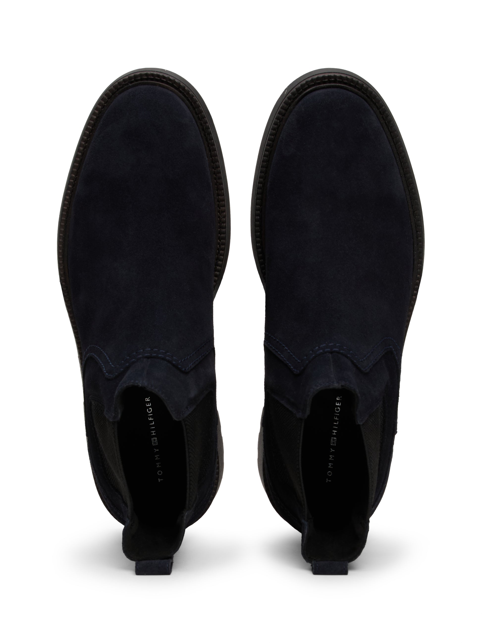 Tommy Hilfiger HILFIGER COMFORT Mens Chelsea Boots Desert Sky top view showing suede upper and elasticated side panel.