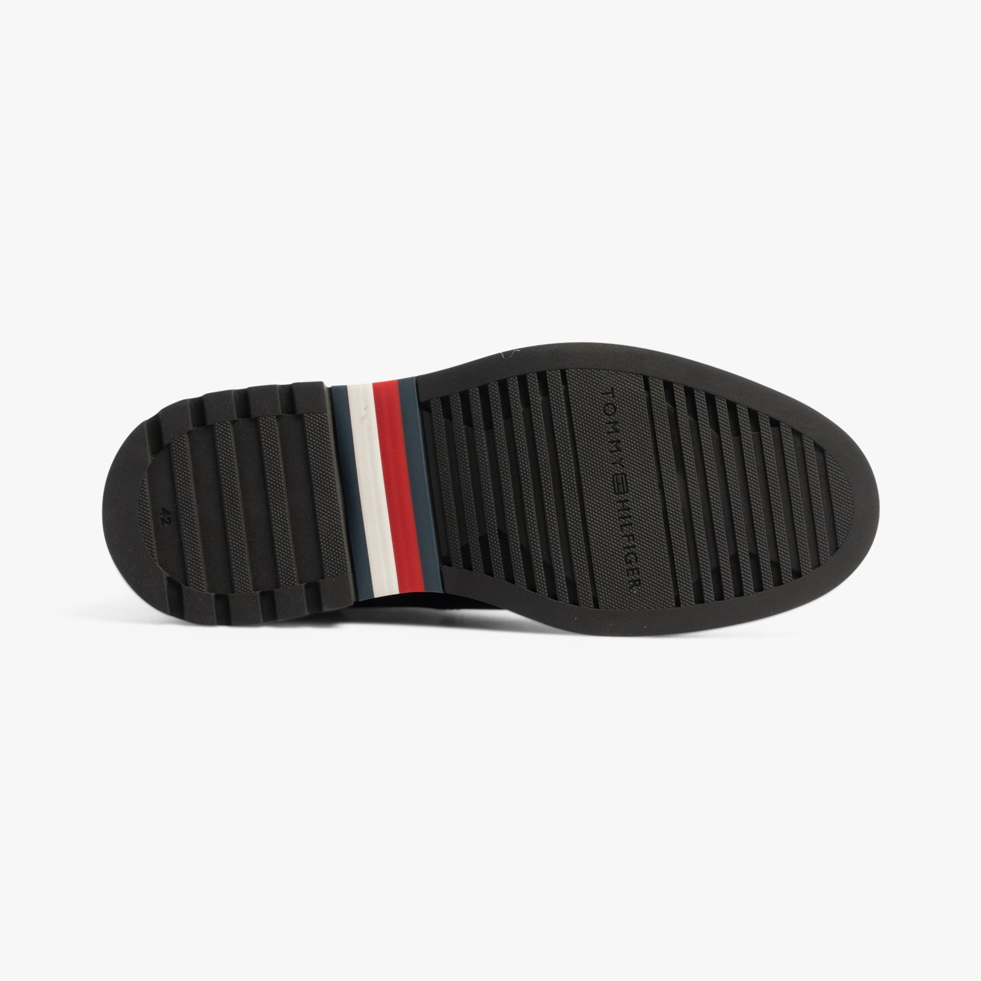 Tommy Hilfiger HILFIGER COMFORT Mens Chelsea Boots Black bottom view with TPR sole and striped detailing.