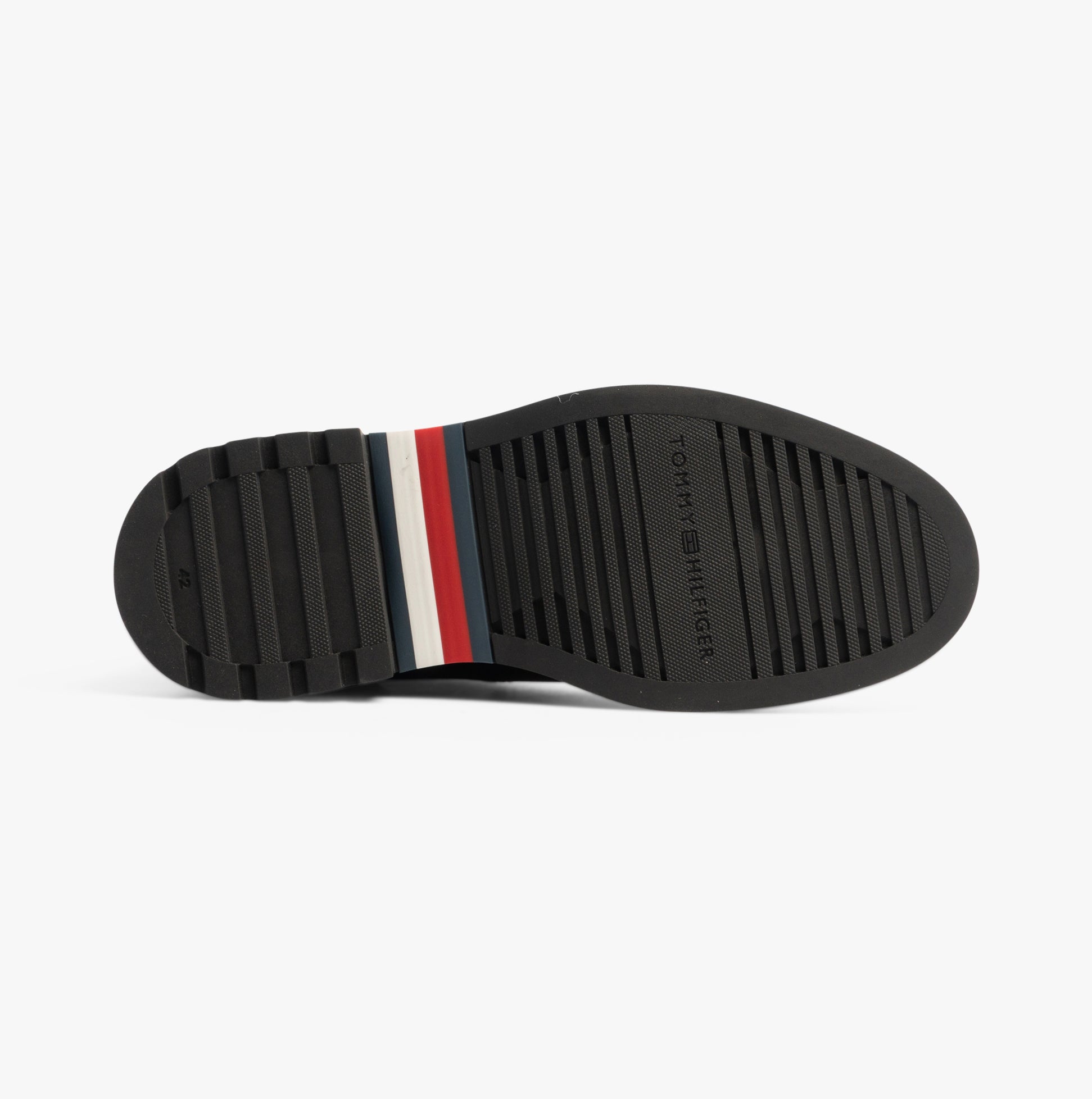 Tommy Hilfiger HILFIGER COMFORT Mens Chelsea Boots Black bottom view with TPR sole and striped detailing.