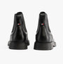 Tommy Hilfiger HILFIGER COMFORT Mens Chelsea Boots Black back view, showcasing sleek leather, elasticated side panels, and block heel.