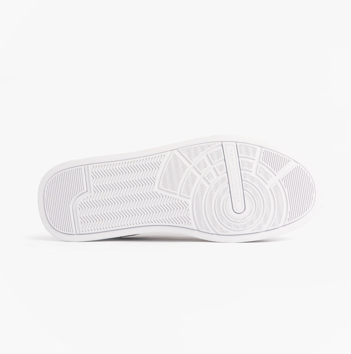 Tommy Hilfiger TH COURT LTH DETAIL Mens Trainers Black bottom view with rubber sole detail.