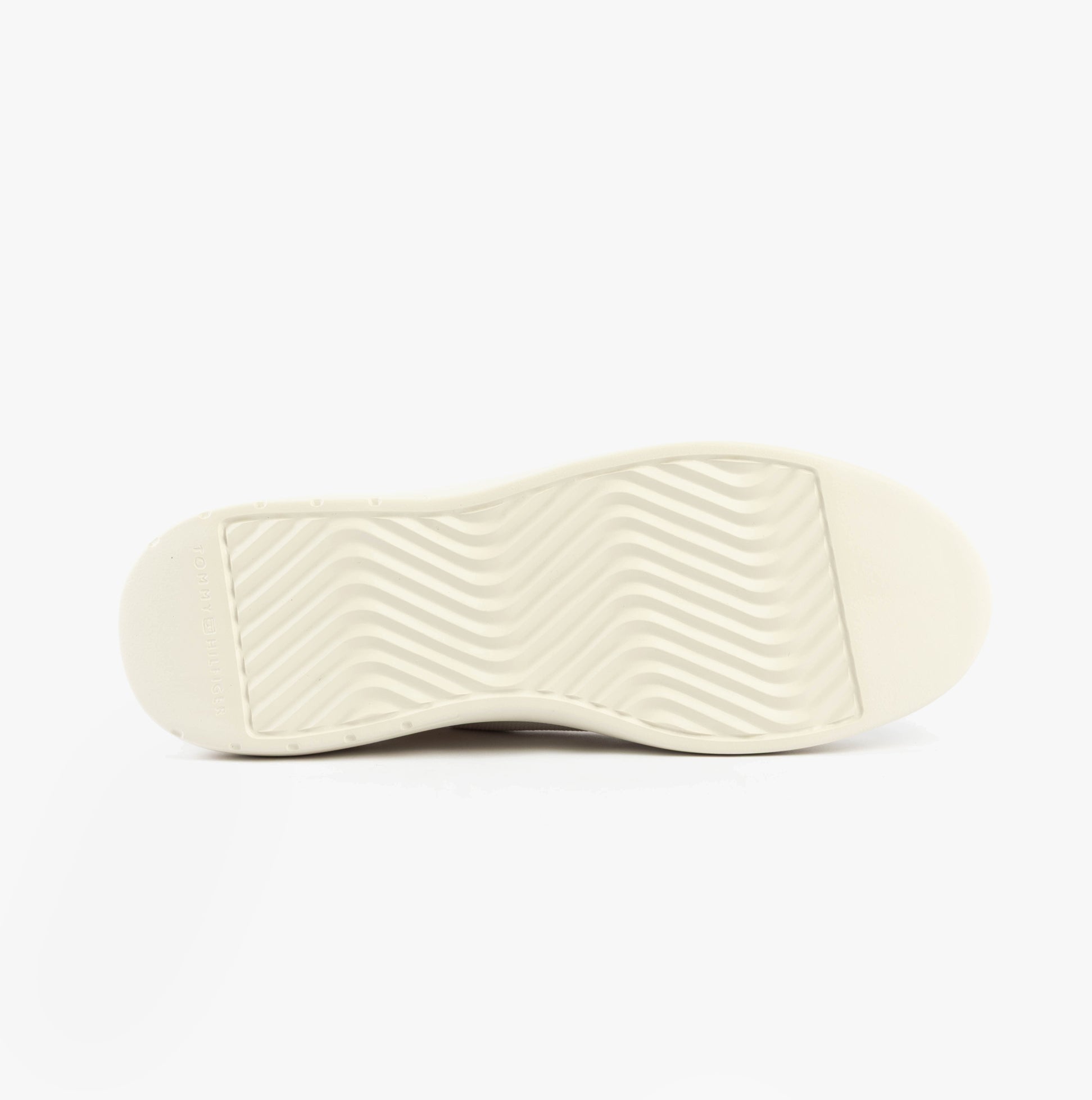 Tommy Hilfiger MONO-SOCK KNIT Mens Trainers Alabaster sole view showing rubber sole pattern and design.