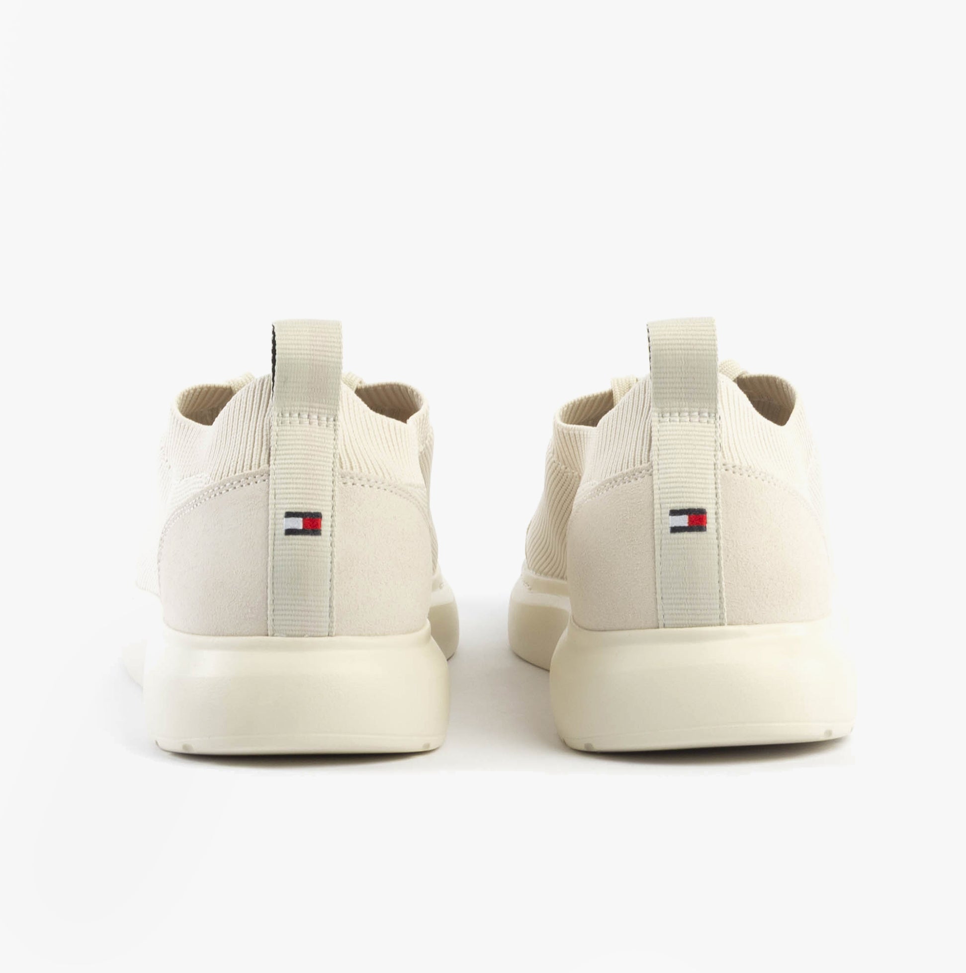 Tommy Hilfiger MONO-SOCK KNIT Mens Trainers Alabaster back view featuring a low top style and comfortable design.