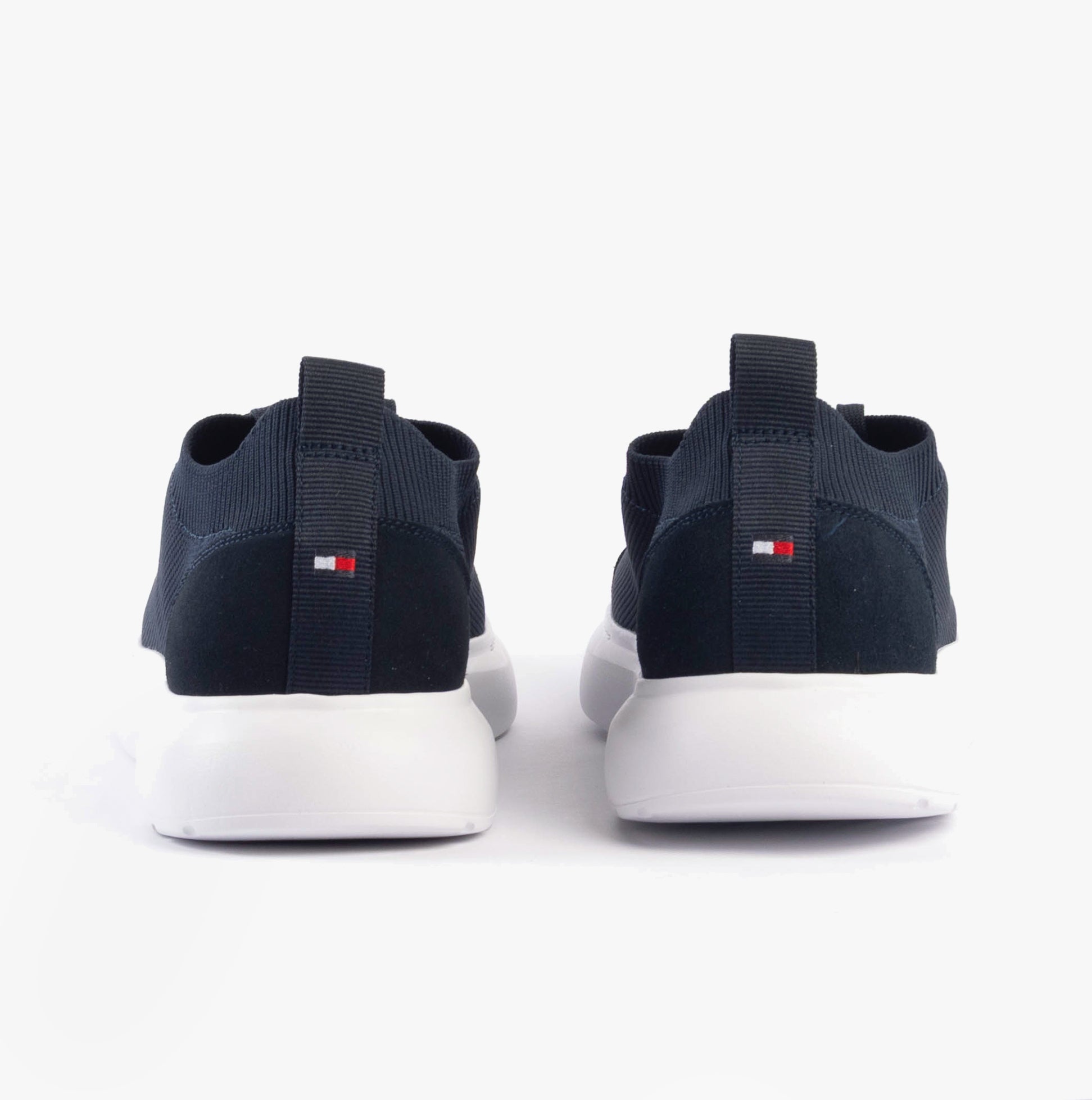 Tommy Hilfiger MONO-SOCK KNIT Mens Trainers Desert Sky rear view with low top design and rubber sole.