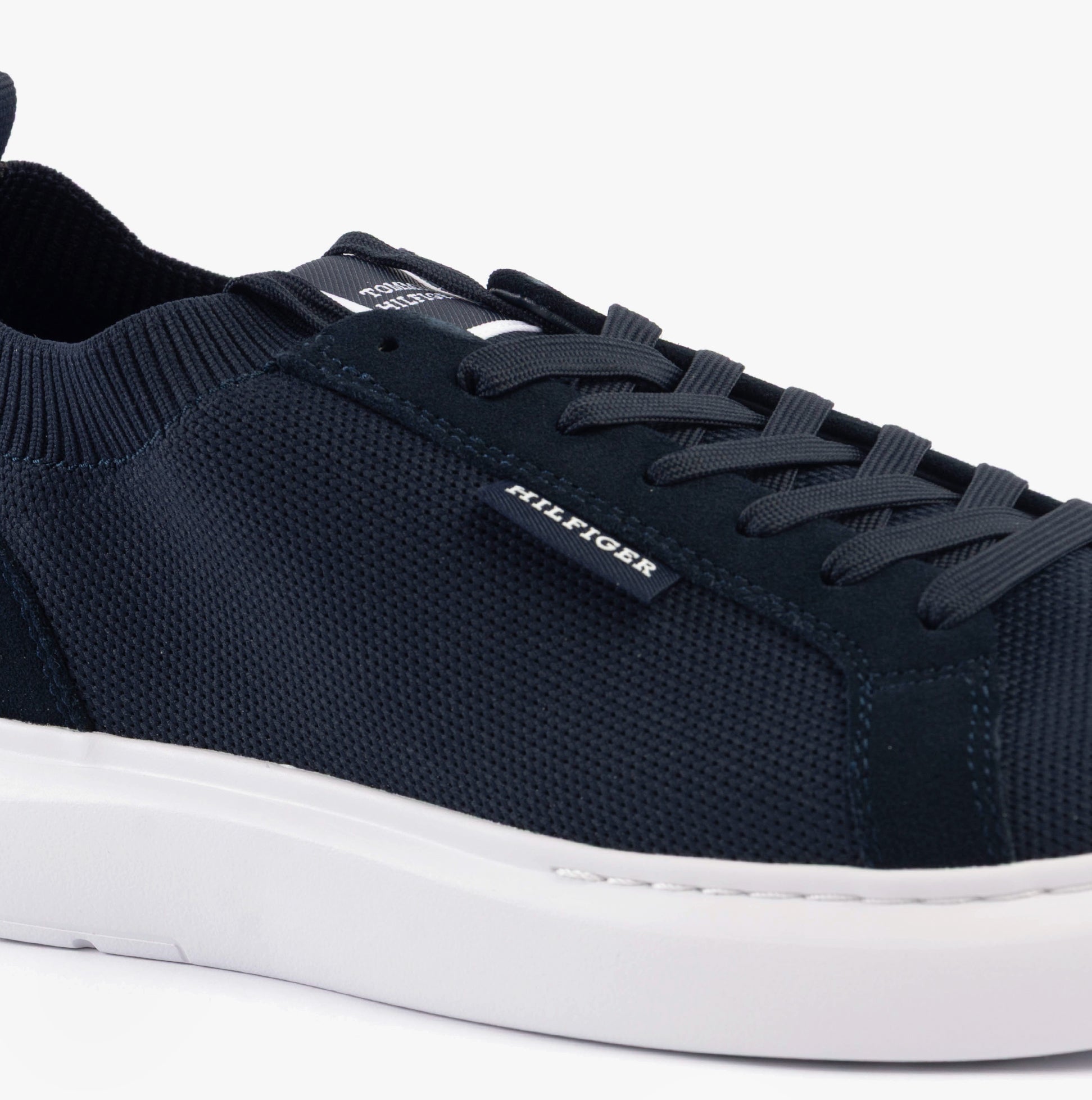 Tommy Hilfiger MONO-SOCK KNIT Mens Trainers Desert Sky side view showing lace-up design and textured upper.