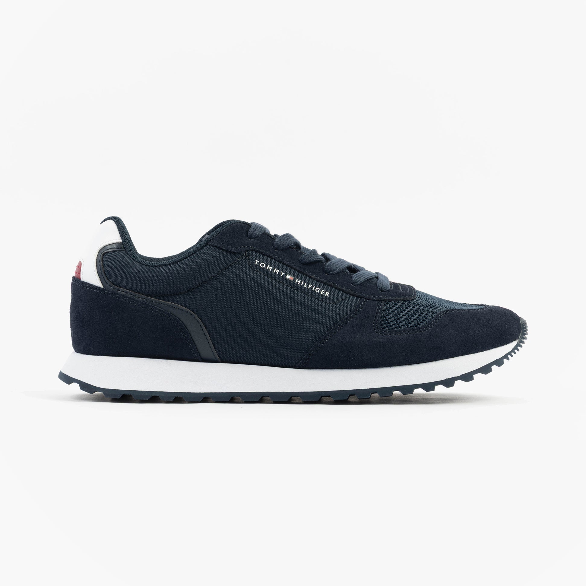 Tommy Hilfiger ESSENTIAL MIXED TEXTURE Mens Trainers Desert Sky Side view of casual trainers with a low top design.