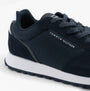 Tommy Hilfiger ESSENTIAL MIXED TEXTURE Mens Trainers Desert Sky side view showing navy upper and white sole.