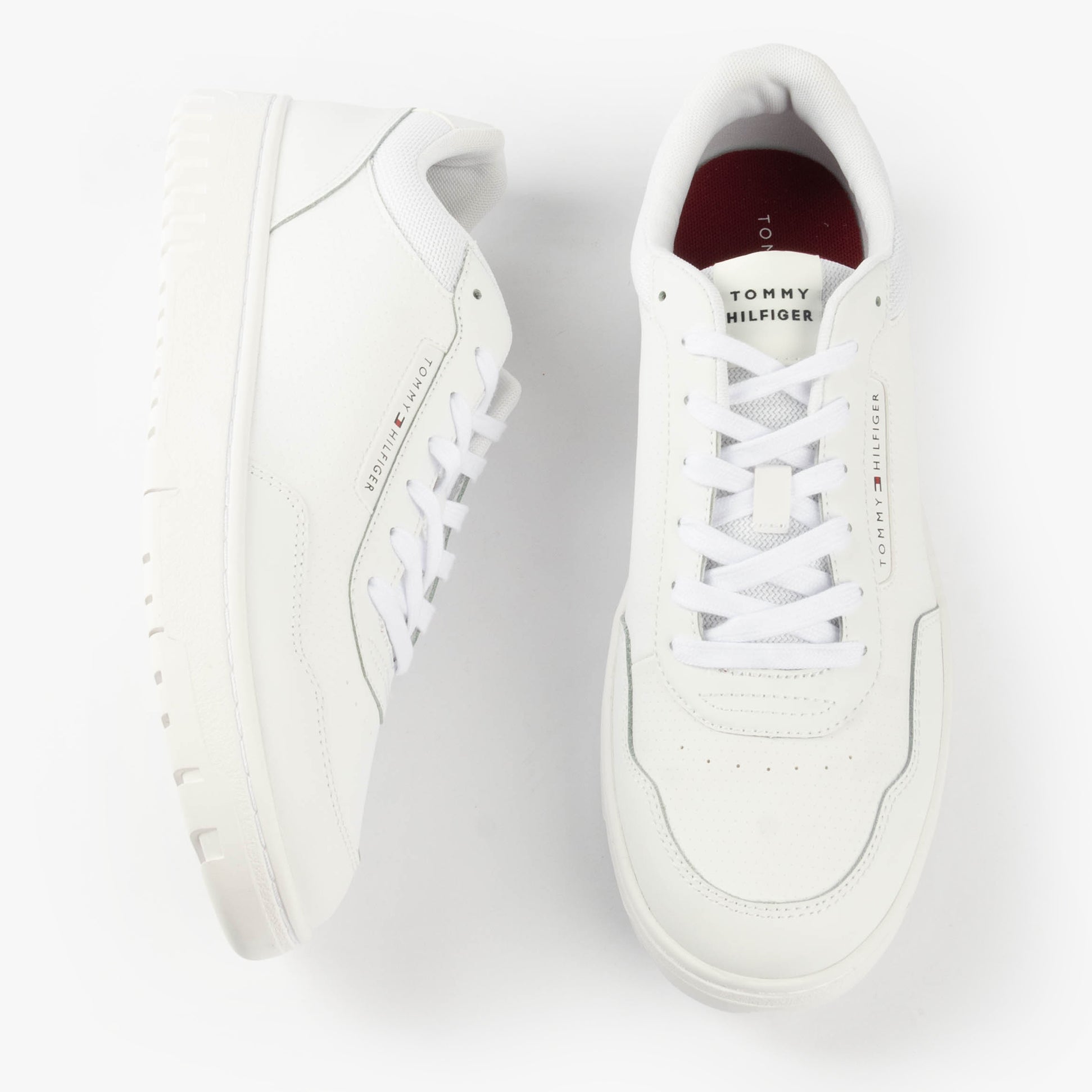 Tommy Hilfiger TH BASKET CORE Mens Trainers White top view showing lace-up closure and round toe design.