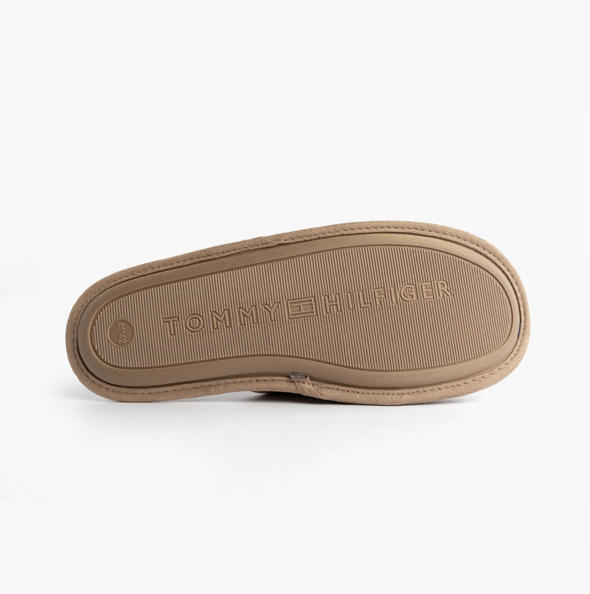 Tommy Hilfiger CORE HILFIGER FLAG H Mens Mule Slippers Coastal Taupe bottom view showing synthetic sole with brand logo