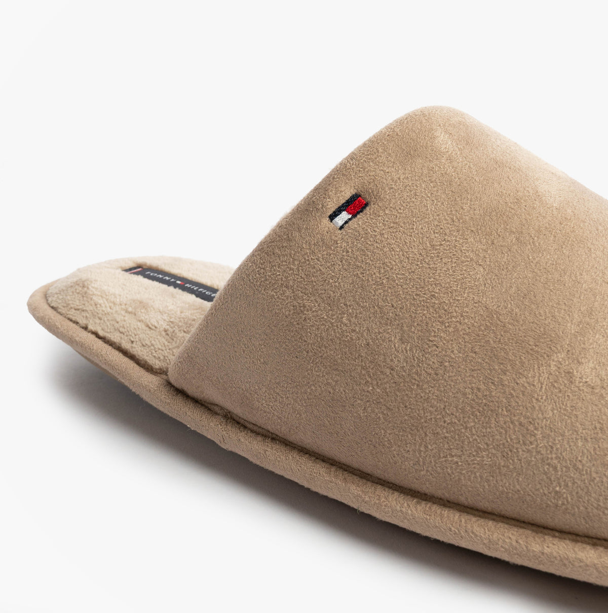Tommy Hilfiger CORE HILFIGER FLAG H Mens Mule Slippers Coastal Taupe detail view close-up of upper material