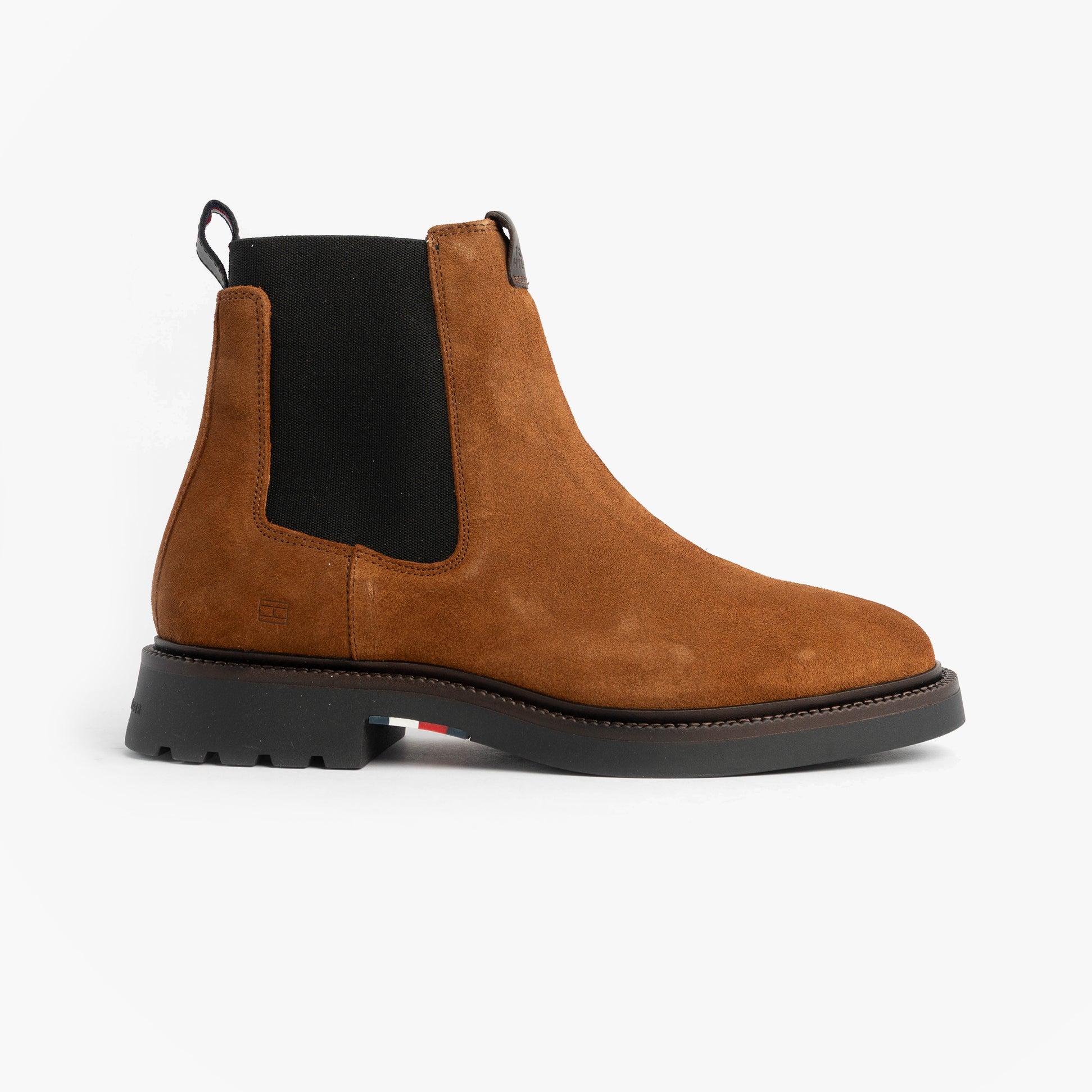 Tommy Hilfiger HILFIGER COMFORT Mens Suede Chelsea Boots Coconut Grove side view brown suede footwear