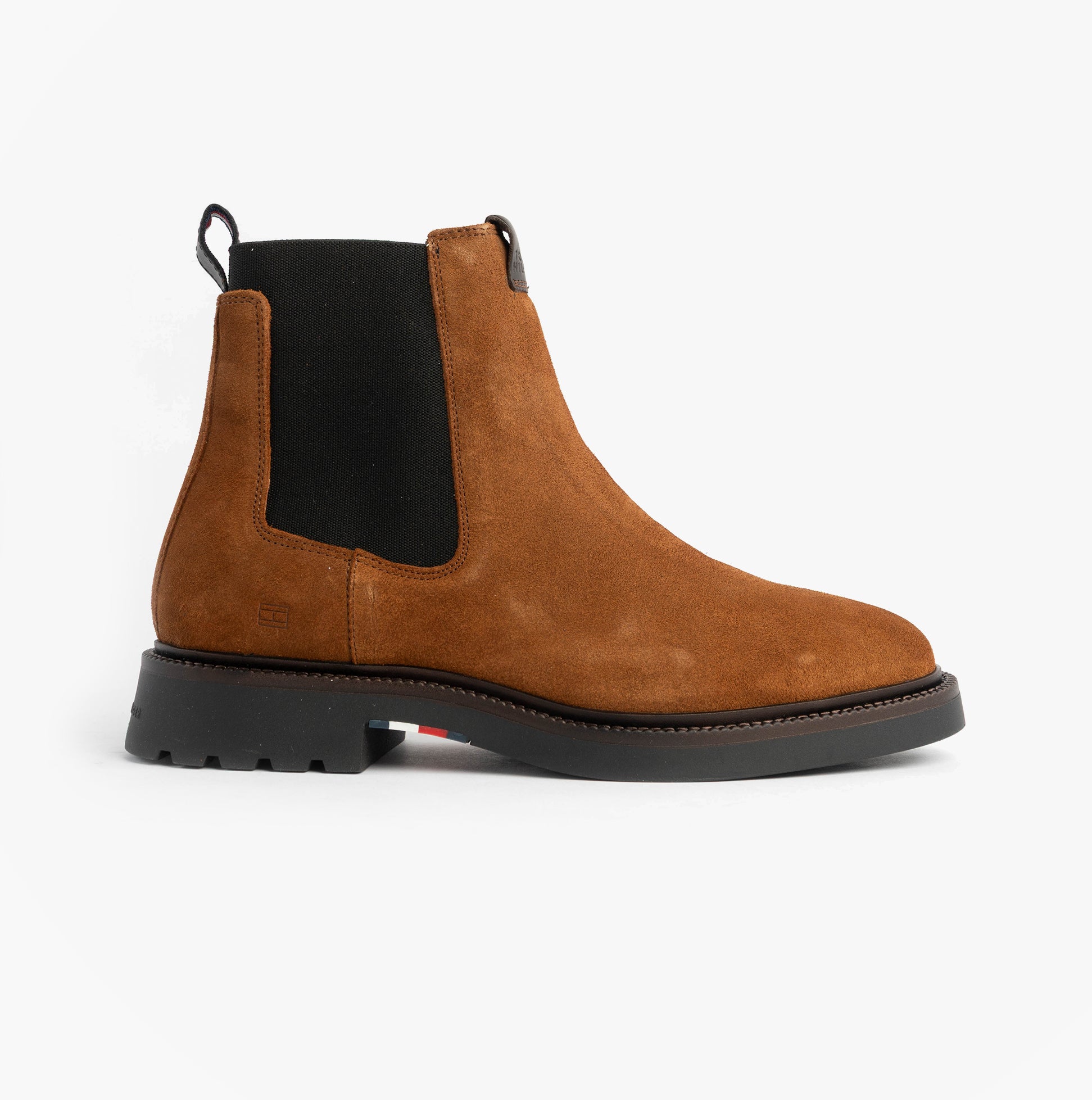 Tommy Hilfiger HILFIGER COMFORT Mens Suede Chelsea Boots Coconut Grove side view brown suede footwear