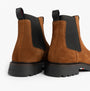 Tommy Hilfiger HILFIGER COMFORT Mens Suede Chelsea Boots Coconut Grove rear view showcasing suede upper and rubber sole.