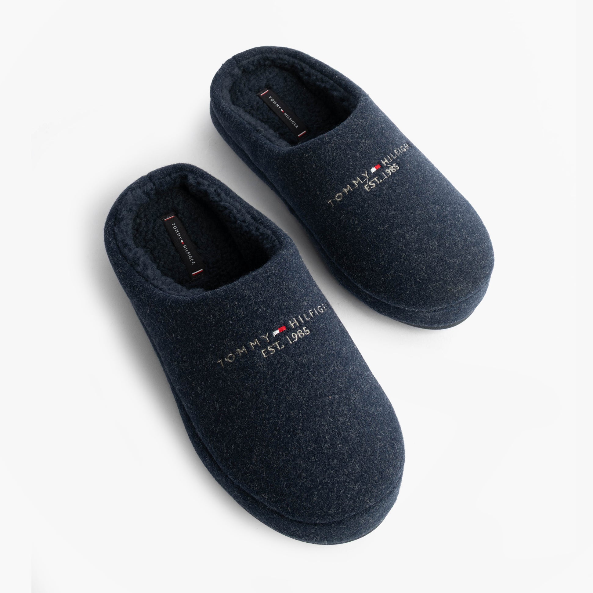 Tommy Hilfiger HILFIGER FELT HOUSE Mens House Slippers Desert Sky side view showing soft textile upper and branding.