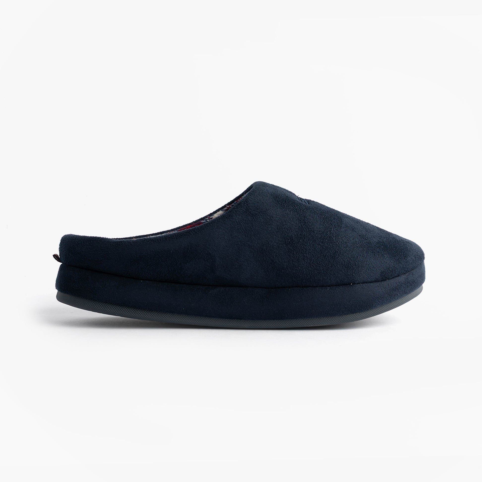 Tommy Hilfiger HILFIGER M SDE CHECK Mens House Slippers Desert Sky side view, comfortable slip-on mules in dark blue textile.
