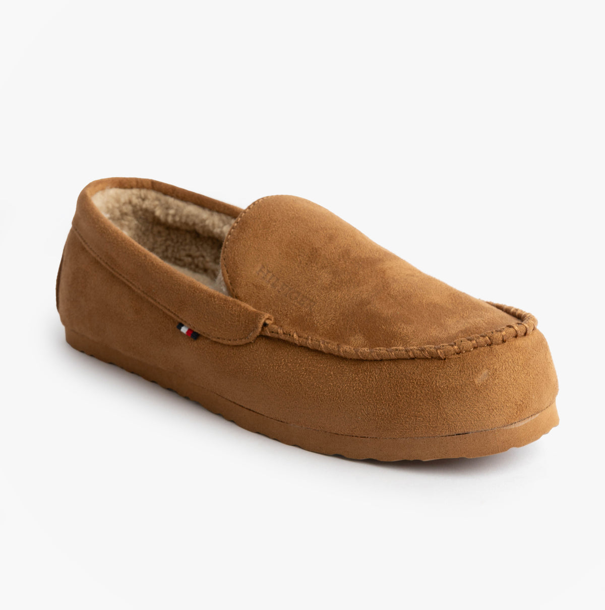 Tommy Hilfiger HILFIGER M SDE DRIVE Mens Mocassin Slippers Desert Khaki side view showing soft suede upper and cozy lining.