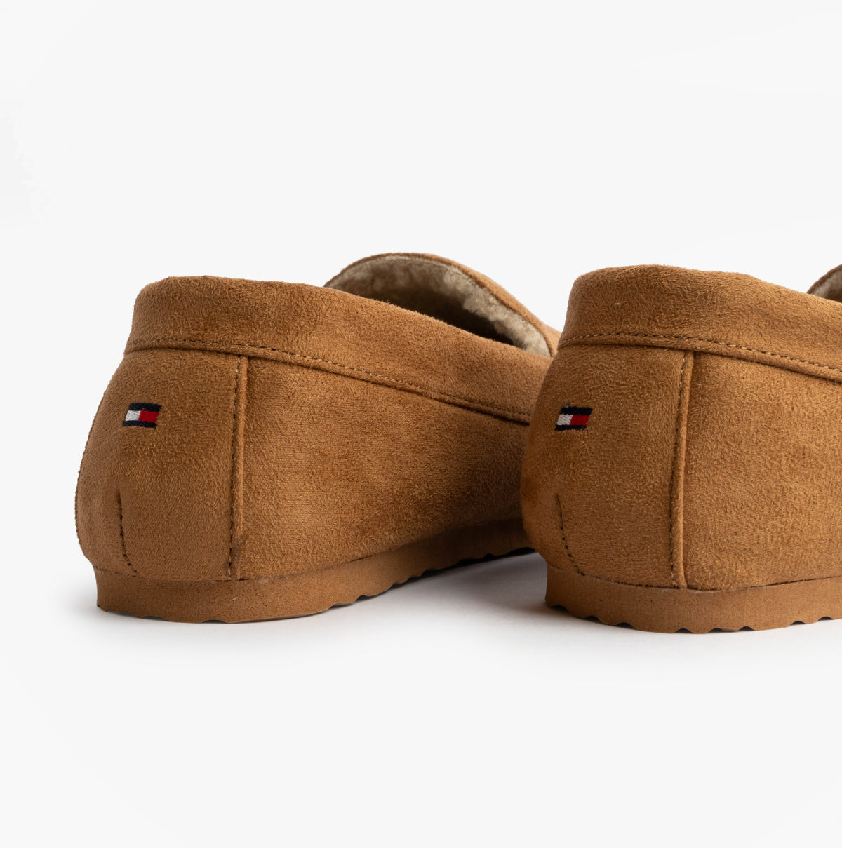 Tommy Hilfiger HILFIGER M SDE DRIVE Mens Mocassin Slippers Desert Khaki rear view showcasing soft textile upper.