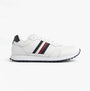 Tommy Hilfiger Mens Signature Tape Cleat Leather Trainers White side view, showcasing white leather upper and signature tape.