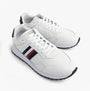 Tommy Hilfiger Mens Signature Tape Cleat Leather Trainers White front view with lace-up closure and rubber sole.