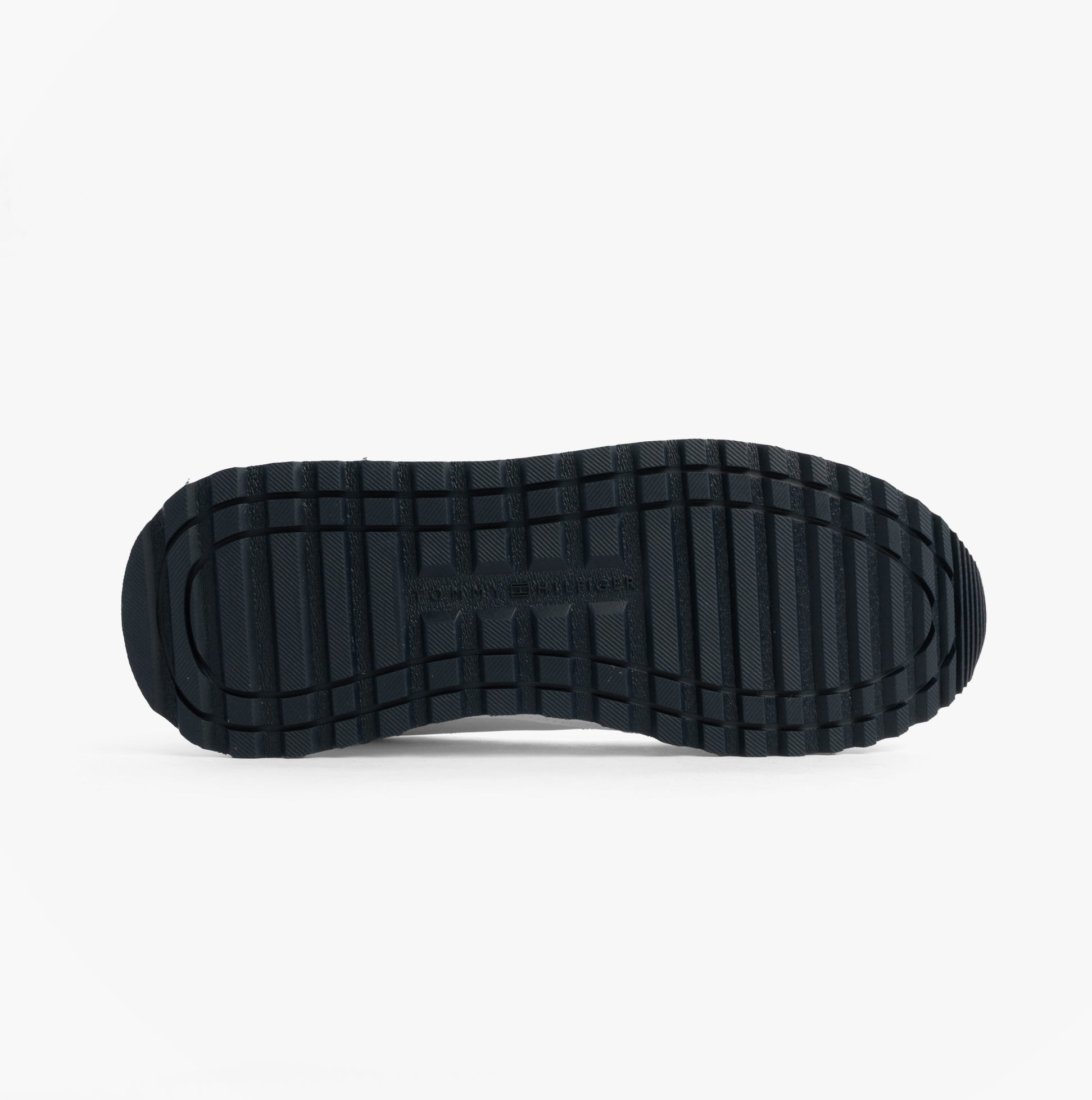 Tommy Hilfiger Mens Signature Tape Cleat Leather Trainers White bottom view showing grip and tread design