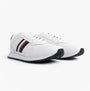 Tommy Hilfiger Mens Signature Tape Cleat Leather Trainers White side view showcasing sporty design and detailing.