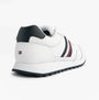 Tommy Hilfiger Mens Signature Tape Cleat Leather Trainers White rear view with black, red, and navy stripes.