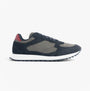 Tommy Hilfiger NEW RUNNER EVA MIX Mens Trainers Desert Sky side view showcasing navy leather and suede materials.