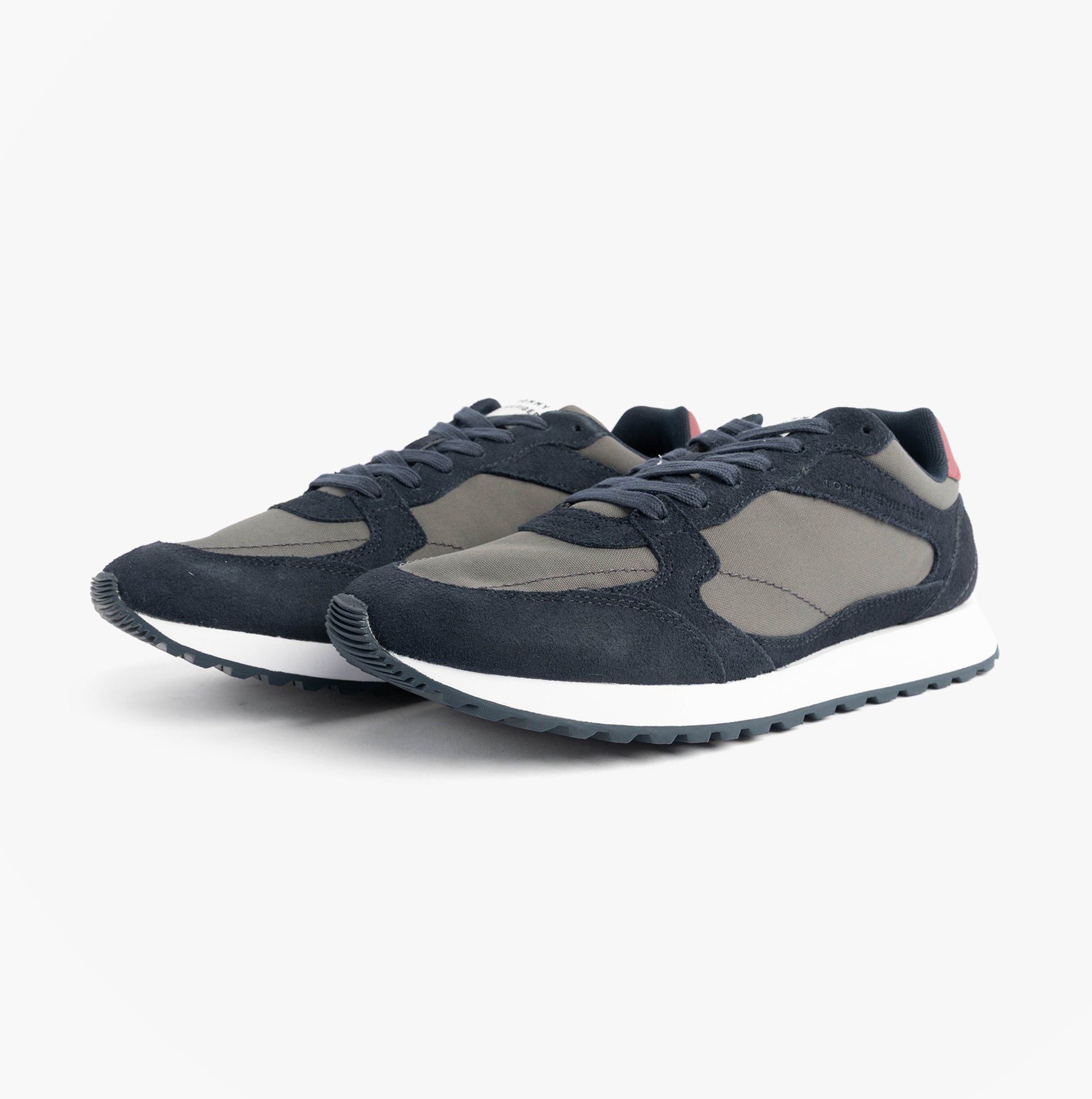 Tommy Hilfiger NEW RUNNER EVA MIX Mens Trainers Desert Sky side view showing leather and suede upper in blue and grey.