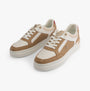 Tommy Hilfiger MONOGRAM METALLIC LEATHER Womens Court Trainers Classic Khaki front view showcasing casual design and platform sole.
