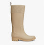 Tommy Hilfiger RUBBER Womens Welly Boots Beige side view showcasing rubber upper and block heel.