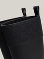 Tommy Hilfiger RUBBER Womens Long Boots Black detail view of boot top showing textured rubber and pull-on loops.
