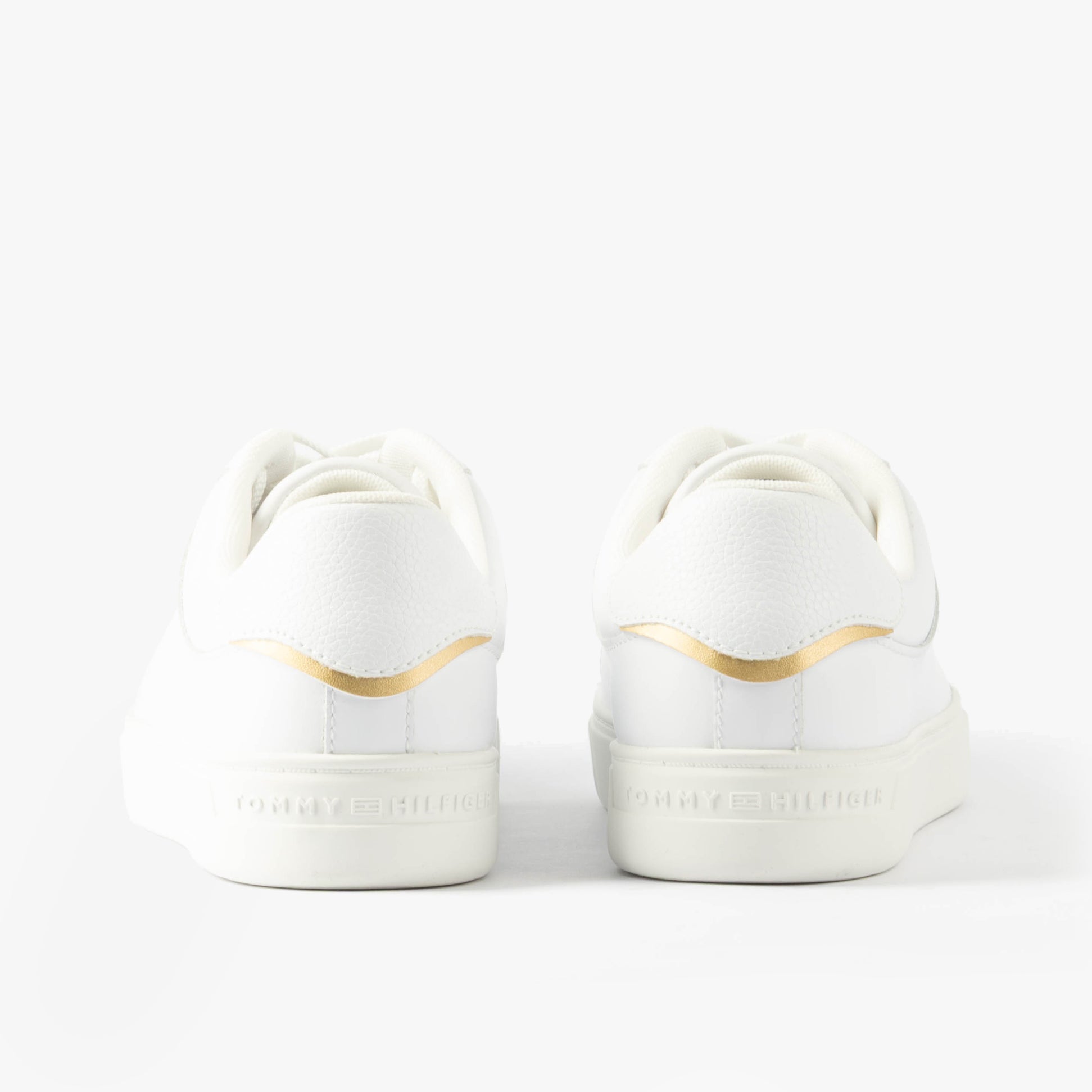 Tommy Hilfiger ESSENTIAL COURT Womens Trainers White rear view with gold detailing