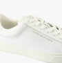 Tommy Hilfiger ESSENTIAL COURT Womens Trainers White close-up side view showing logo and leather detail.