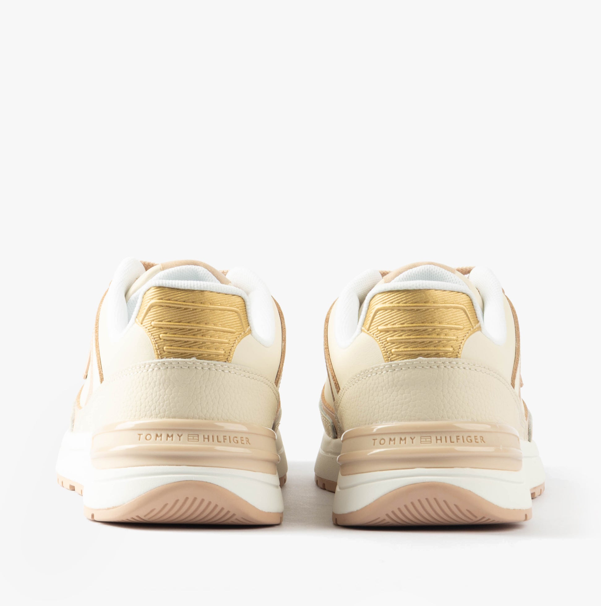 Tommy Hilfiger CASUAL FASHION RUNNER Womens Trainers Misty Blush back view with gold and cream accents.