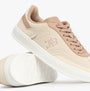 Tommy Hilfiger TH MONOGRAM Trainer Womens Trainers Muslin/Claystone side view featuring beige leather and textile upper.