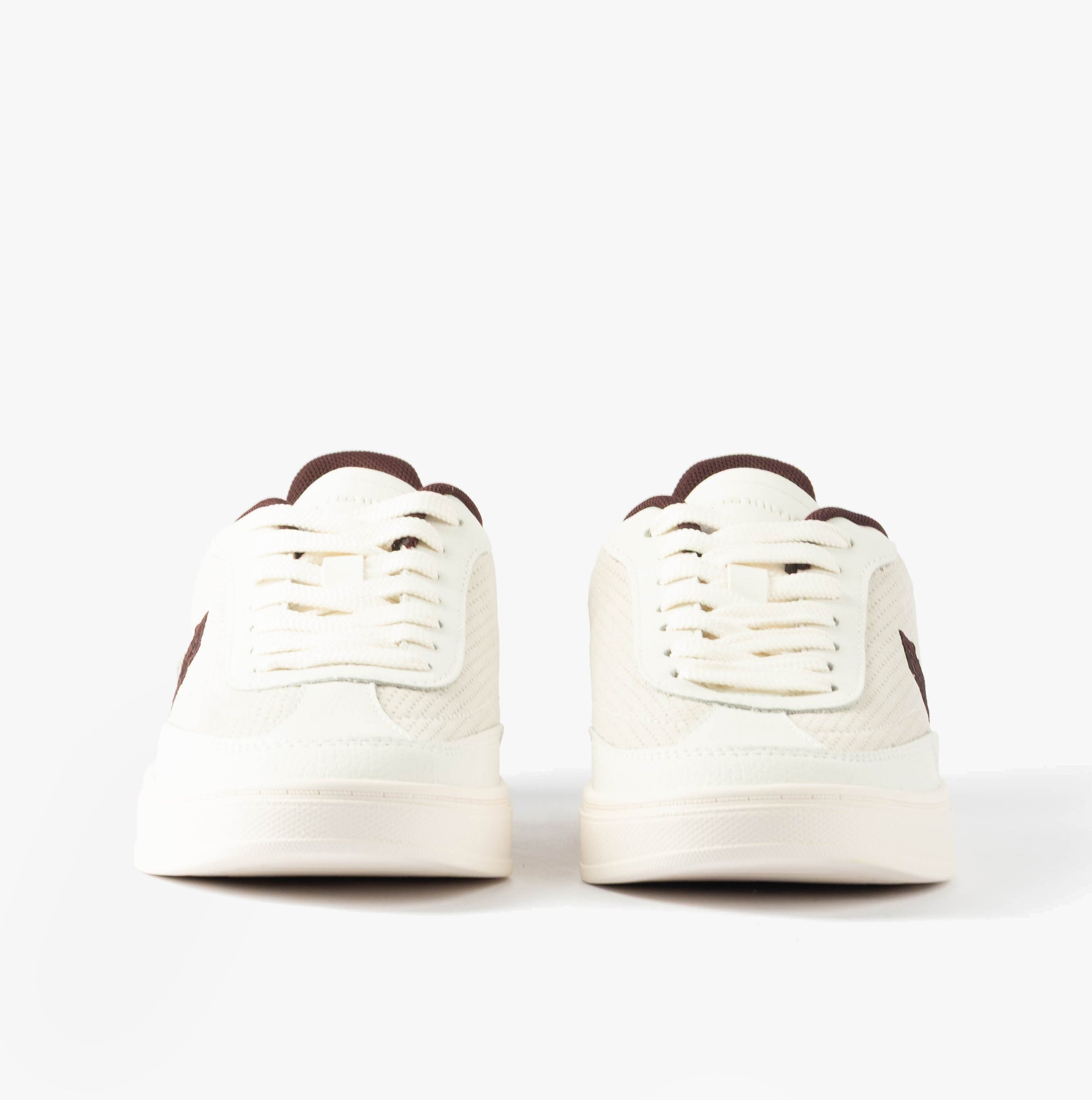 Tommy Hilfiger TH HERITAGE SNEAKER Womens Trainers White/Burgundy Velvet back view with lace-up design