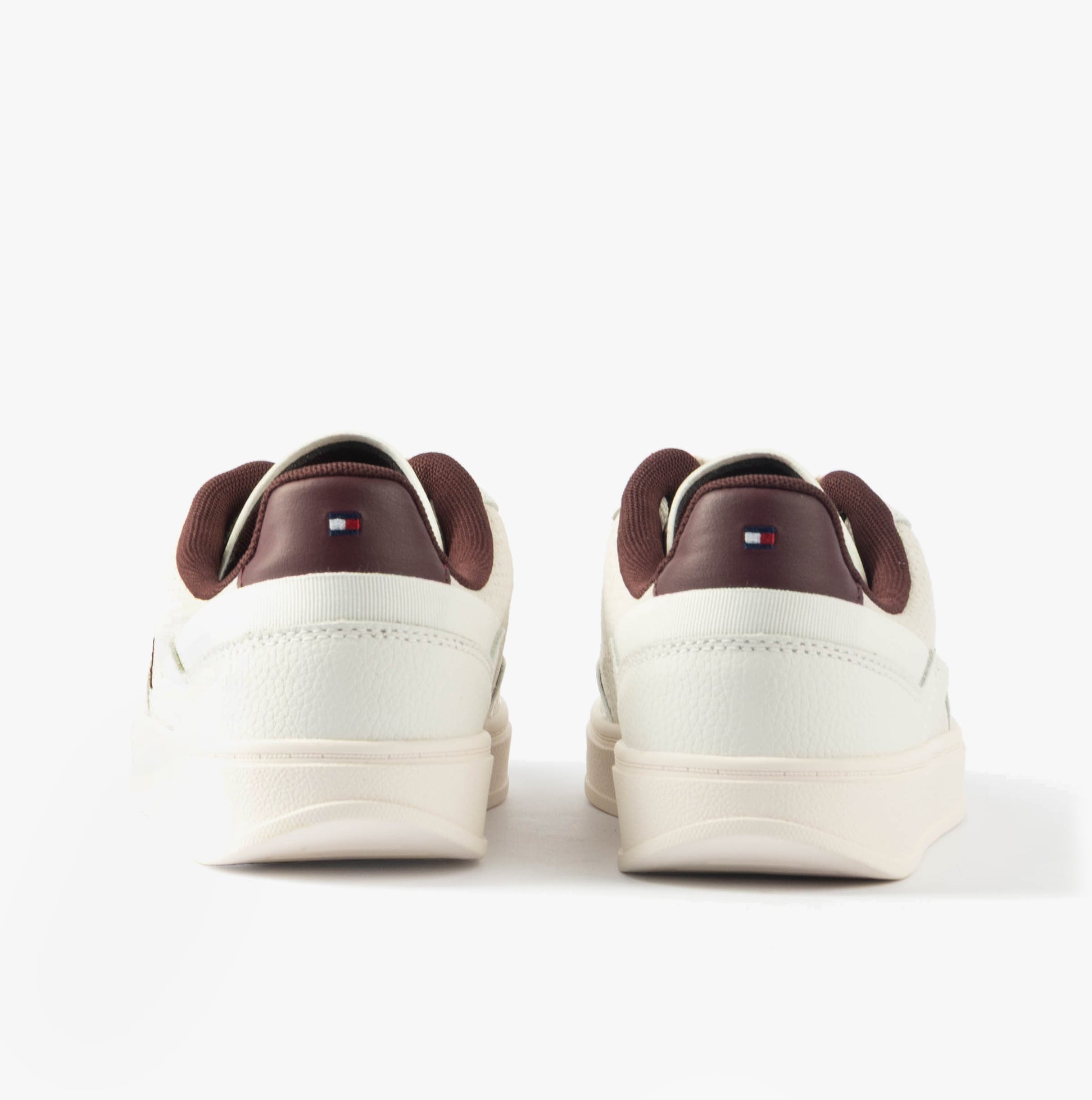 Tommy Hilfiger TH HERITAGE SNEAKER Womens Trainers White/Burgundy Velvet back view showing low top design.