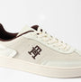 Tommy Hilfiger TH HERITAGE SNEAKER Womens Trainers White/Burgundy Velvet side view showcasing breathable leather upper.