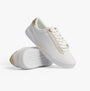 Tommy Hilfiger CHIC COURT Womens Trainers White, side view with gold accents and lace-up closure.